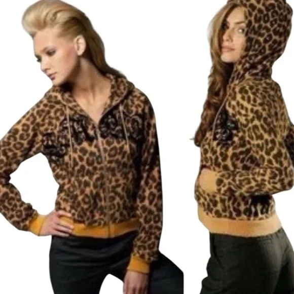 L.A.M.B. Hoodie Jacket Leopard Lamb Cheetah Print Bomber Gwen Stefani No Doubt - Picture 12 of 13